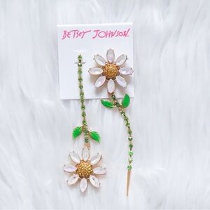 BETSEY JOHNSON Crystal Daisy Linear Drop Earrings